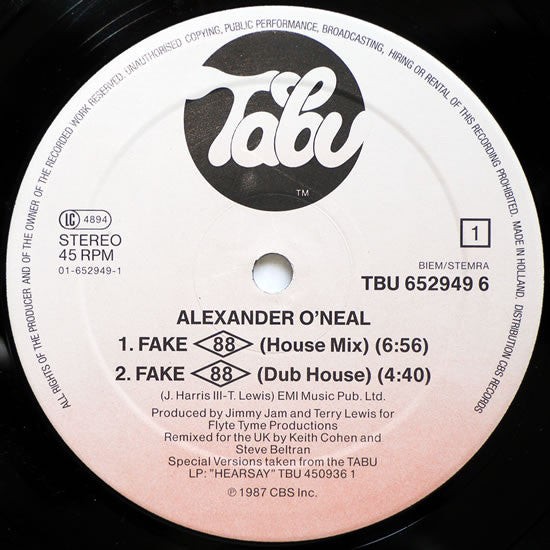 Alexander O'Neal : Fake 88 (House Mix) (12", Maxi)