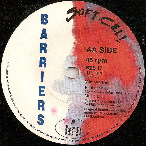Soft Cell : Numbers / Barriers (7", Single, Pap)