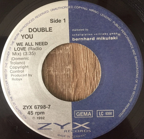 Double You : We All Need Love (7", Single)