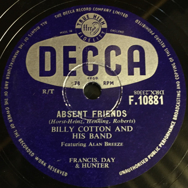 Billy Cotton And His Band : The Amethyst March / Absent Friends (Shellac, 10")