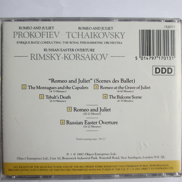 Enrique Batiz Conducting Royal Philharmonic Orchestra - Sergei Prokofiev / Pyotr Ilyich Tchaikovsky / Nikolai Rimsky-Korsakov : Romeo And Juliet / Romeo And Juliet / Russian Easter Overture (CD, Album, Dis)