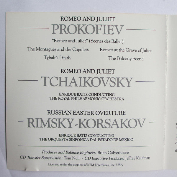 Enrique Batiz Conducting Royal Philharmonic Orchestra - Sergei Prokofiev / Pyotr Ilyich Tchaikovsky / Nikolai Rimsky-Korsakov : Romeo And Juliet / Romeo And Juliet / Russian Easter Overture (CD, Album, Dis)