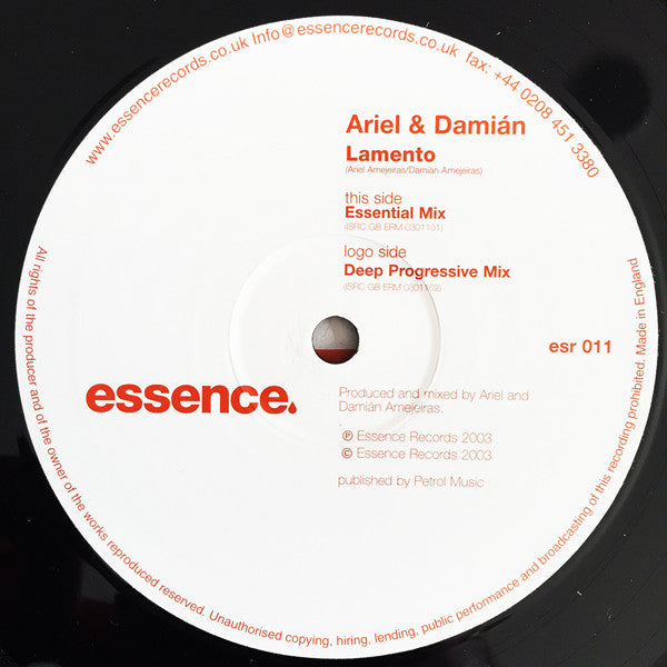 Ariel & Damian : Lamento (12")