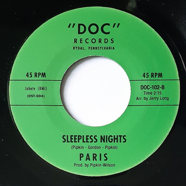 David Paris / Sandy Wynns : Sleepless Nights / A Touch Of Venus (7")