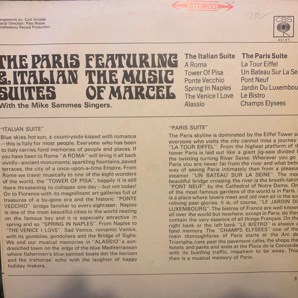 Mike Sammes Singers : The Paris & Italian Suites - Featuring The Music Of Marcel (LP, Album)