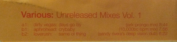 Various : Unreleased Mixes Vol. 1 (2x12")