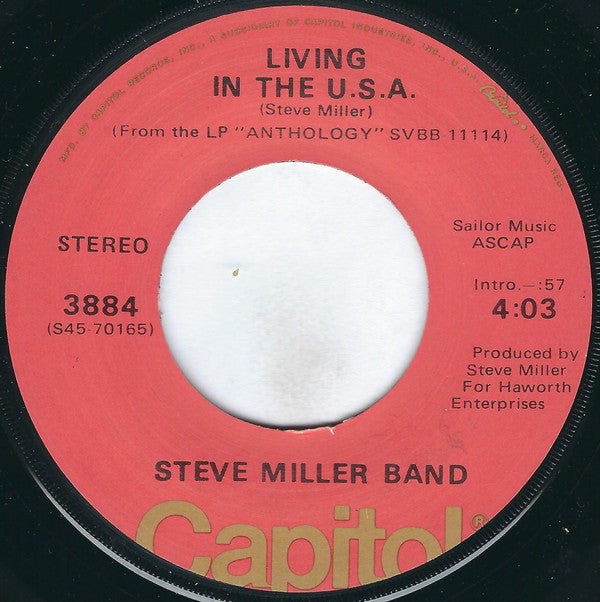 Steve Miller Band : Living In The U.S.A. (7", Single, Los)