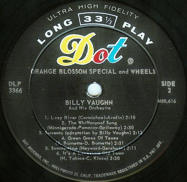 Billy Vaughn And His Orchestra : Wheels And Orange Blossom Special (LP, Album)