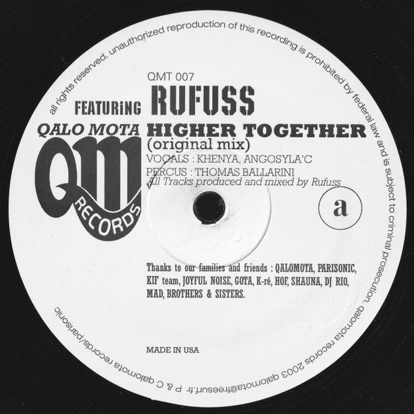 Qalomota Featuring Rufuss : Higher Together (12")
