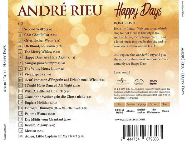 André Rieu And His Johann Strauß Orchestra : Happy Days (CD, Album + DVD-V, NTSC + Dlx)