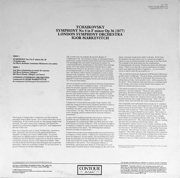 Pyotr Ilyich Tchaikovsky, London Symphony Orchestra ∙ Igor Markevitch : Fourth Symphony (LP, Album, RE)