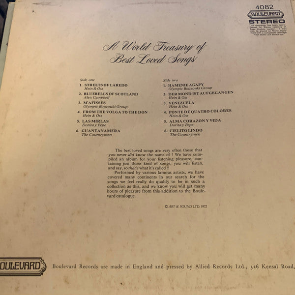 Various : A World Treasury Of Best Loved Songs (LP, Album)