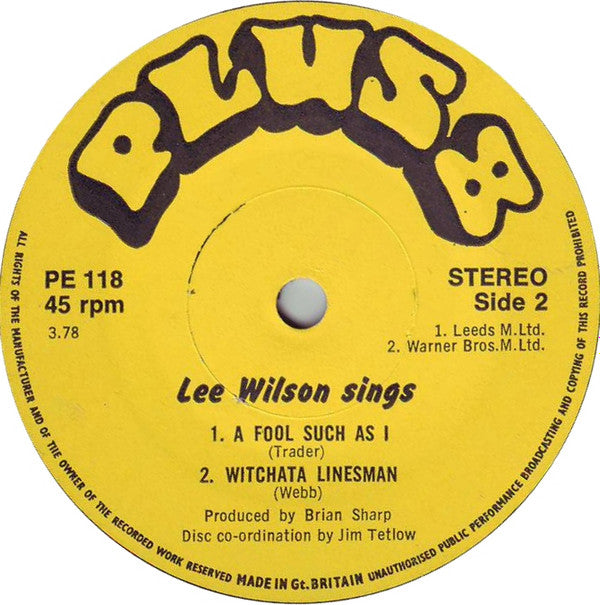 Lee Wilson (7) : Lee Wilson Sings (7", Single)