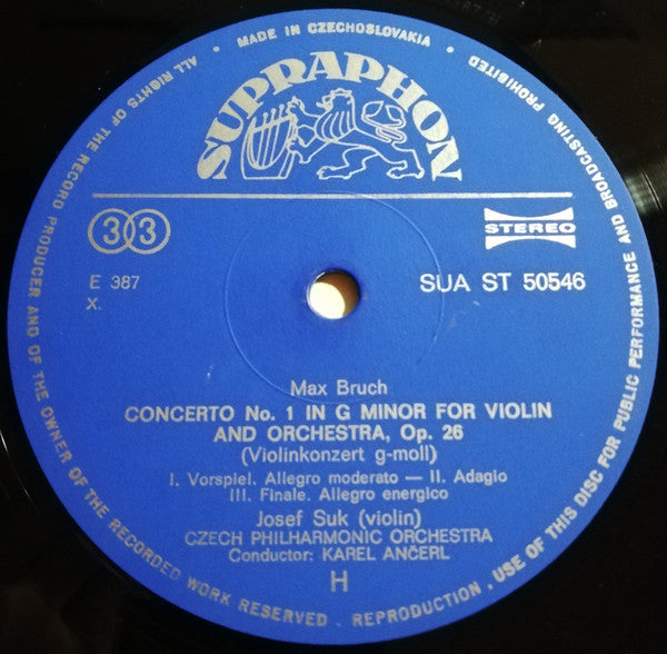 Max Bruch / Felix Mendelssohn-Bartholdy - Josef Suk, The Czech Philharmonic Orchestra, Karel Ančerl : Concerto In G Minor / Concerto In E Minor (LP, Album, RE)