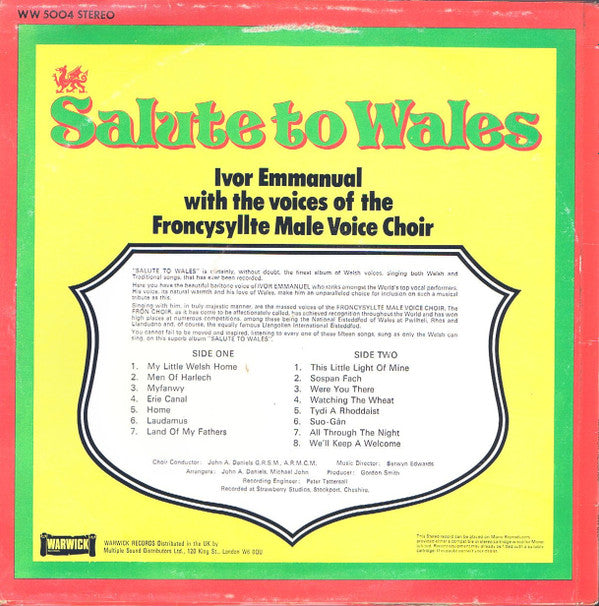 Ivor Emmanuel With  The Froncysyllte Male Voice Choir : Salute To Wales (LP)