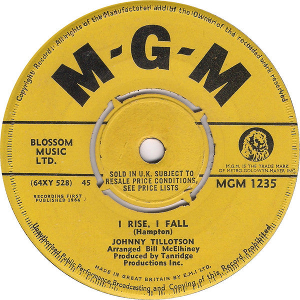 Johnny Tillotson : I Rise, I Fall / I'm Watching My Watch (7", Single)
