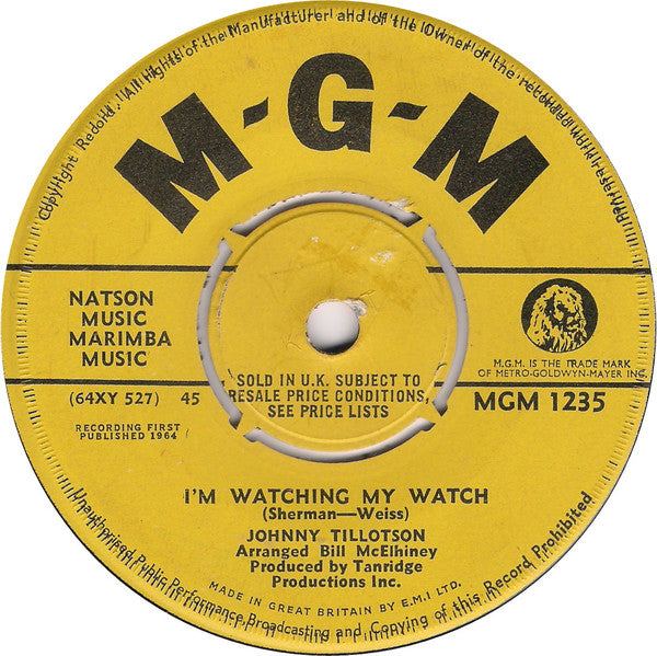 Johnny Tillotson : I Rise, I Fall / I'm Watching My Watch (7", Single)