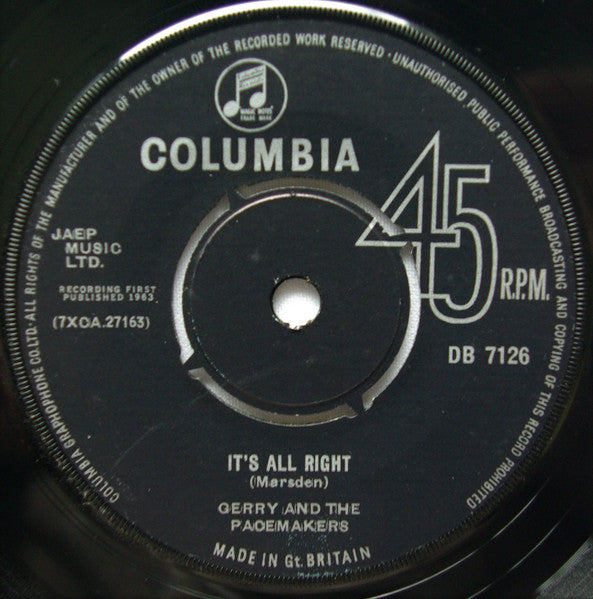 Gerry And The Pacemakers* : You'll Never Walk Alone / It's All Right (7", Single)