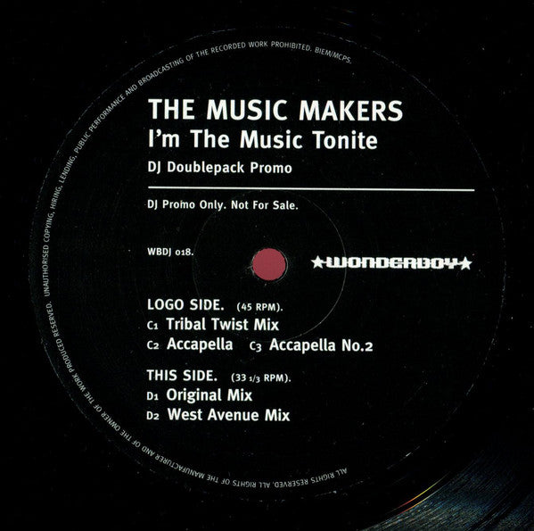 The Music Makers : I'm The Music Tonite (2x12", Promo)