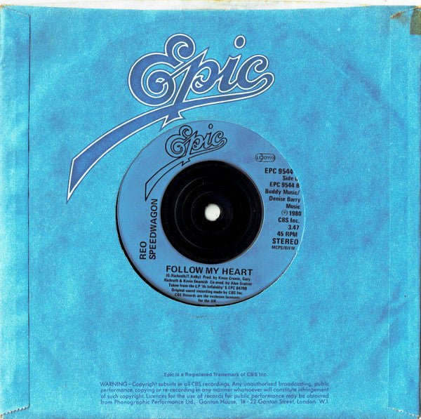 REO Speedwagon : Keep On Loving You (7", Single, Inj)