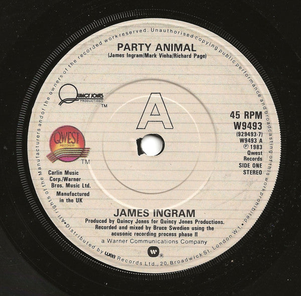 James Ingram : Party Animal (7", Single)