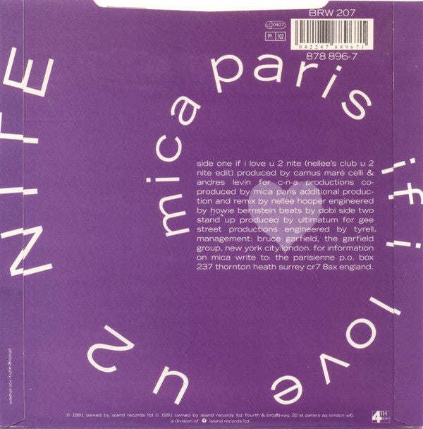 Mica Paris : If I Love U 2 Nite (7", Single)