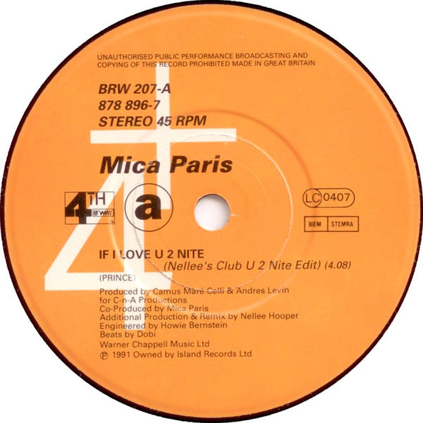Mica Paris : If I Love U 2 Nite (7", Single)