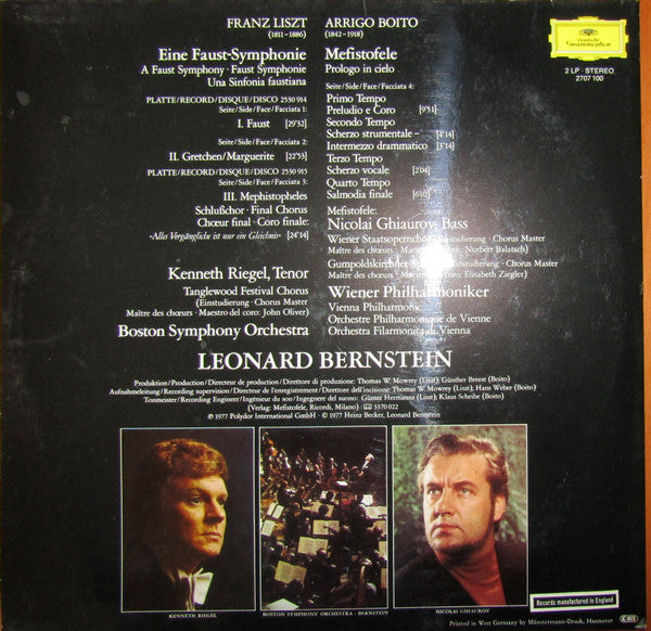 Franz Liszt, Arrigo Boito / Kenneth Riegel, Boston Symphony Orchestra, Nicolai Ghiaurov, Wiener Philharmoniker, Leonard Bernstein : Liszt: Faust-Symphonie / Boito : Prélude De "Méphistofele" (2xLP, Album, Gat)
