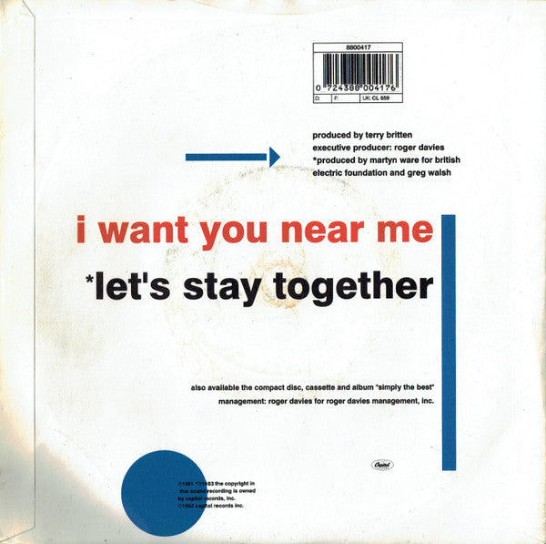 Tina Turner : I Want You Near Me (7", Single, Sil)
