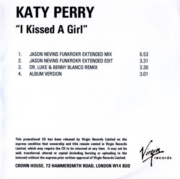 Katy Perry : I Kissed A Girl (CDr, Maxi, Promo)