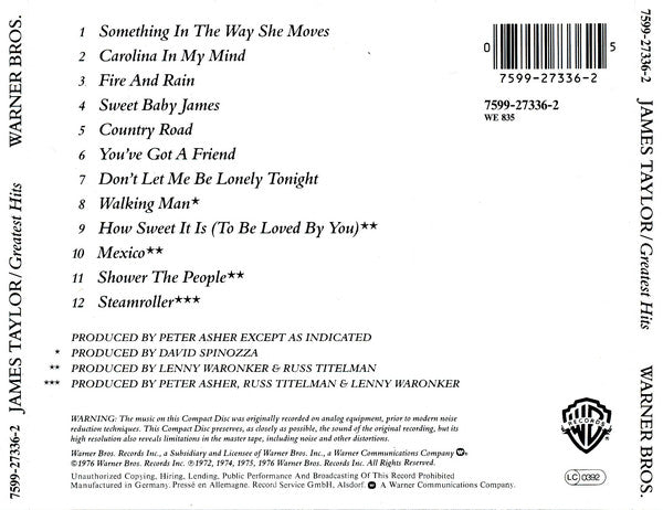 James Taylor (2) : Greatest Hits (CD, Comp, RP, O-C)