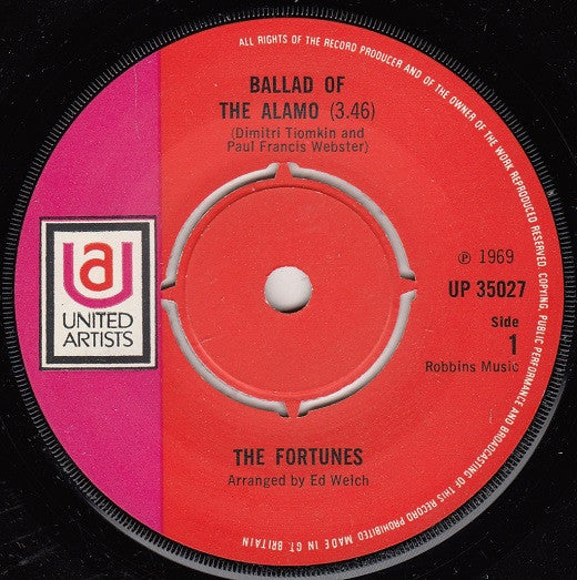 The Fortunes : Ballad Of The Alamo (7", Single, Ora)