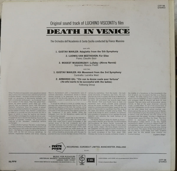 Orchestra dell'Accademia Nazionale di Santa Cecilia Conducted by Franco Mannino : Death In Venice (LP, Album)