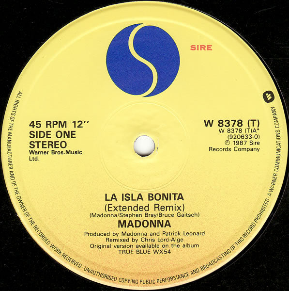 Madonna : La Isla Bonita (12", Single)