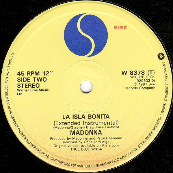 Madonna : La Isla Bonita (12", Single)