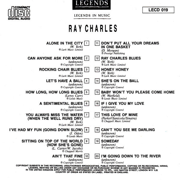 Ray Charles : Legends In Music (CD, Comp)