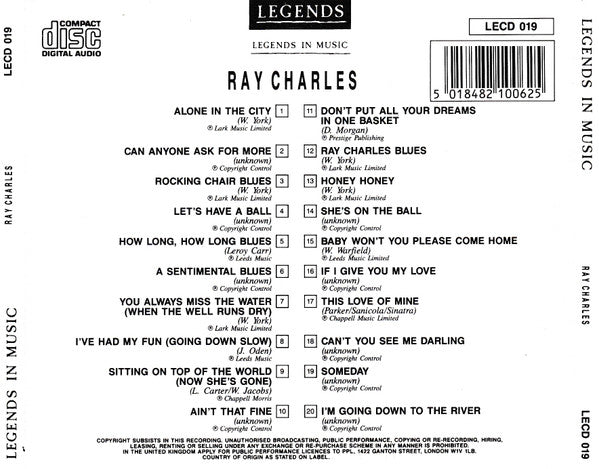 Ray Charles : Legends In Music (CD, Comp)