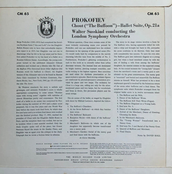 Sergei Prokofiev, London Symphony Orchestra Conducted By Walter Susskind : Chout ("The Clown") Ballet Suite, Op. 21a (LP)