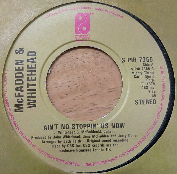 McFadden & Whitehead : Ain't No Stoppin' Us Now (7", Lar)