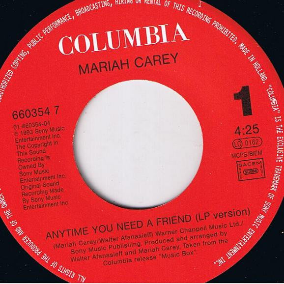 Mariah Carey : Anytime You Need A Friend (7", Single)