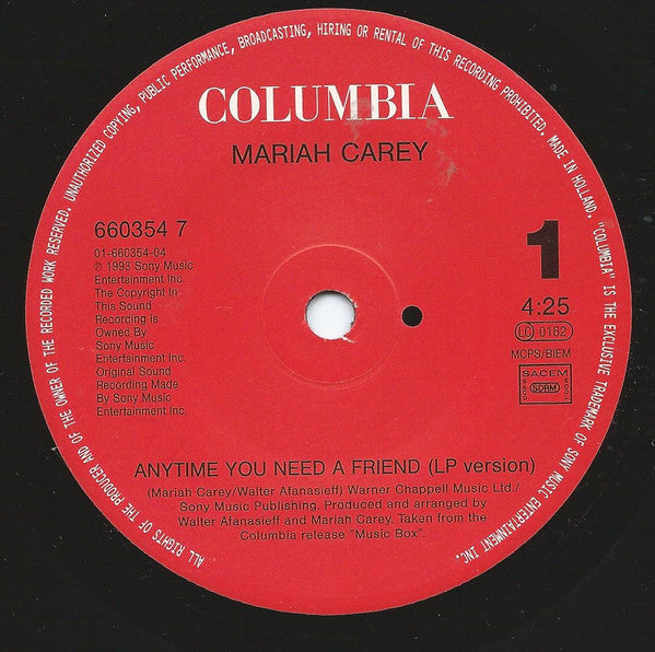 Mariah Carey : Anytime You Need A Friend (7", Single)