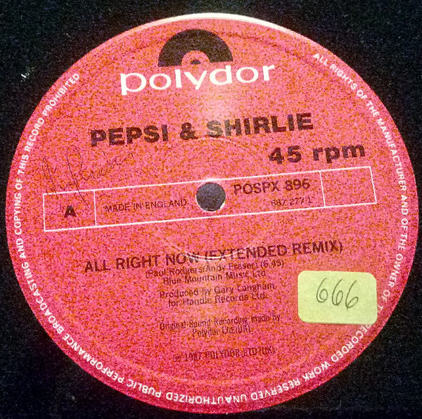 Pepsi & Shirlie : All Right Now (12")