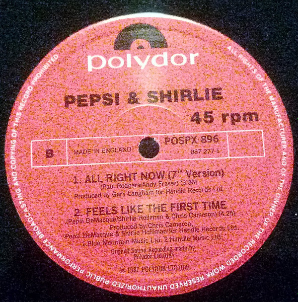 Pepsi & Shirlie : All Right Now (12")