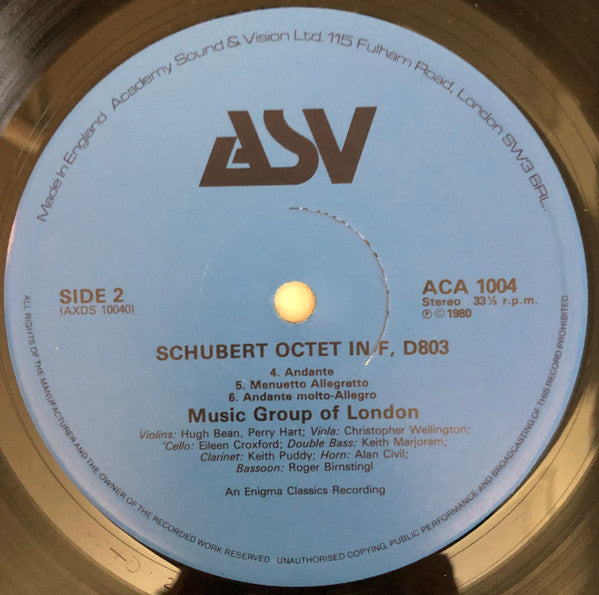 Franz Schubert, The Music Group Of London : Octet In F, D803 (LP)