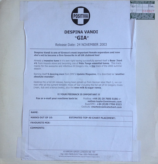 Despina Vandi : Gia (2x12", W/Lbl)