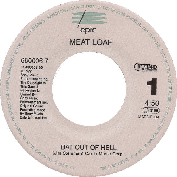 Meat Loaf : Bat Out Of Hell (7", Single, RE)
