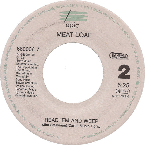 Meat Loaf : Bat Out Of Hell (7", Single, RE)