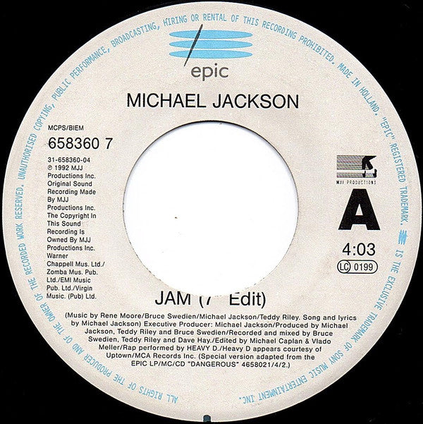 Michael Jackson : Jam (7", Single, Jukebox)