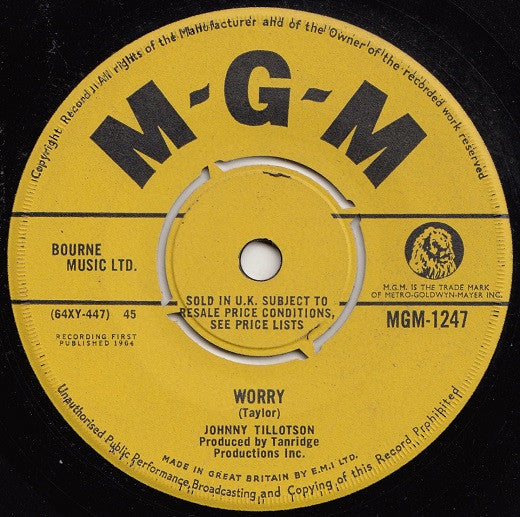 Johnny Tillotson : Worry (7", Single)
