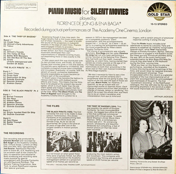 Florence De Jong & Ena Baga : Piano Music For Silent Movies (LP)